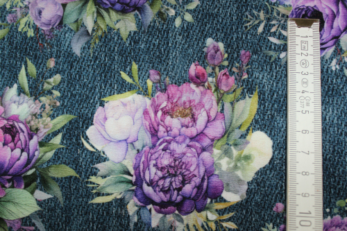 Preview: French Terry Peonie Love jeans blaupetrol (10 cm)